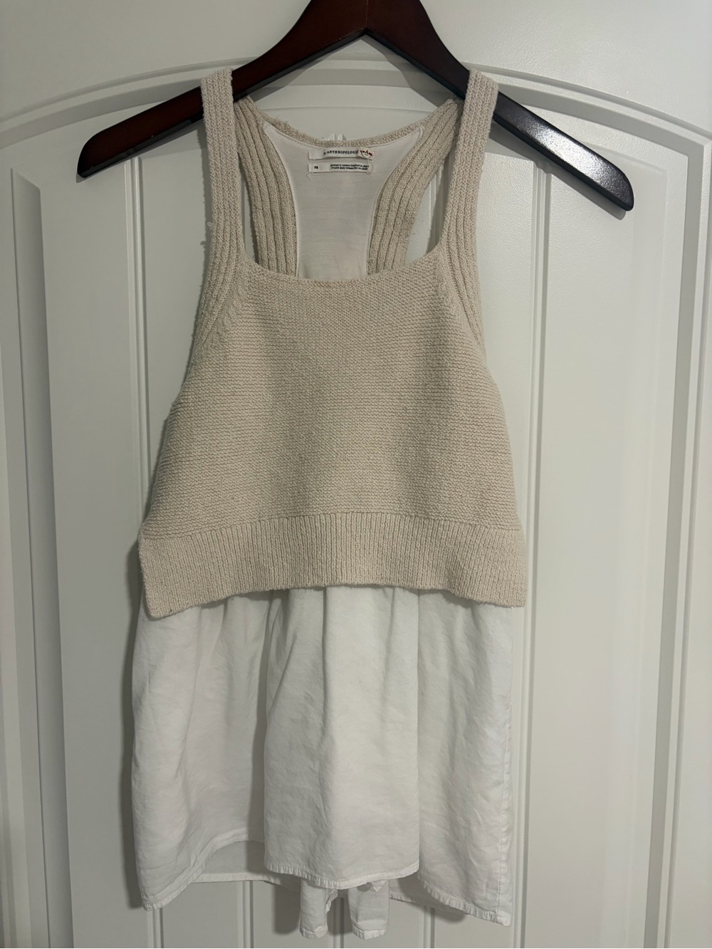 Anthropologie Cream Cropped Knit Tank Sweater